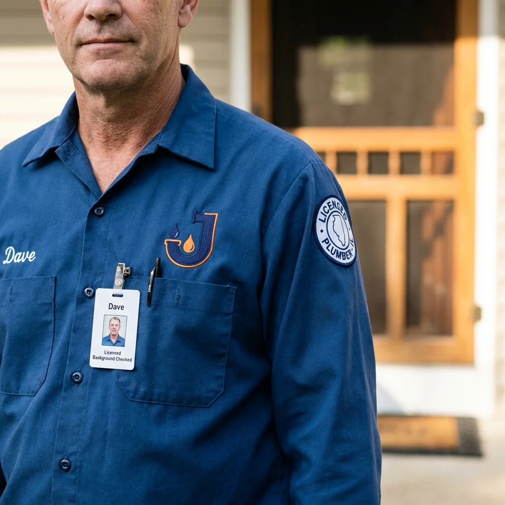 Licensed plumber showing ID badge in Portola Valley, CA