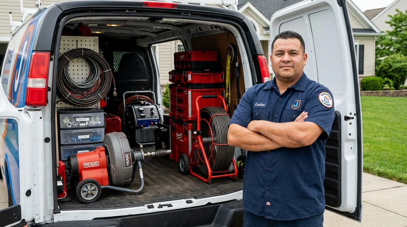 Professional drain cleaning equipment and Johns Plumbing LLC plumber in Portola Valley