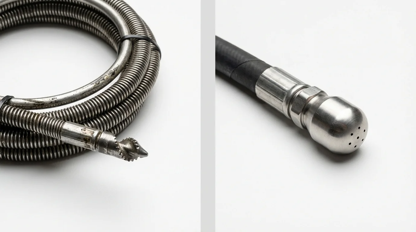 Drain snake cable and hydro jetting nozzle used for drain cleaning in Portola Valley, CA
