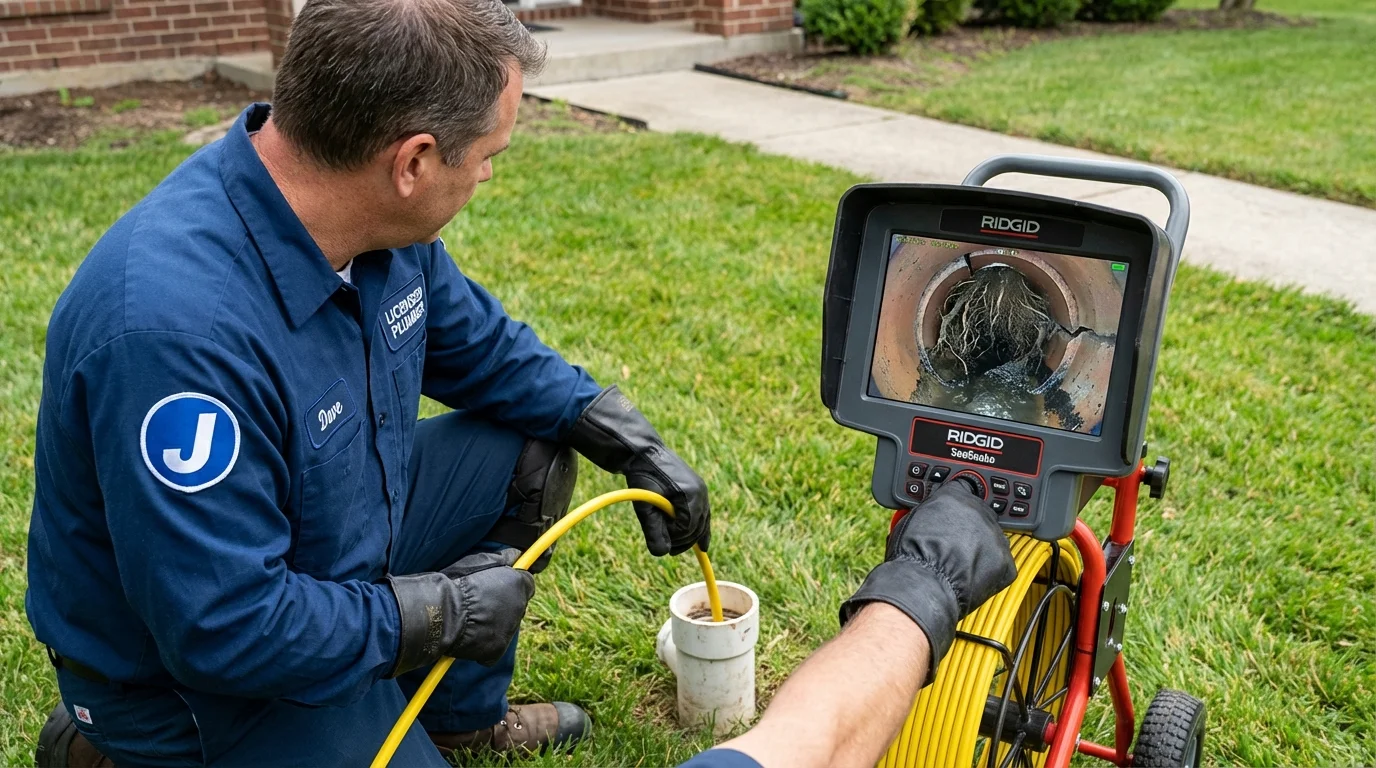 Sewer camera inspection being performed by Johns Plumbing LLC in Portola Valley