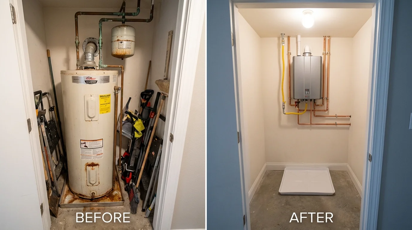 Tank water heater versus wall-mounted tankless unit comparison for Portola Valley, CA homeowners