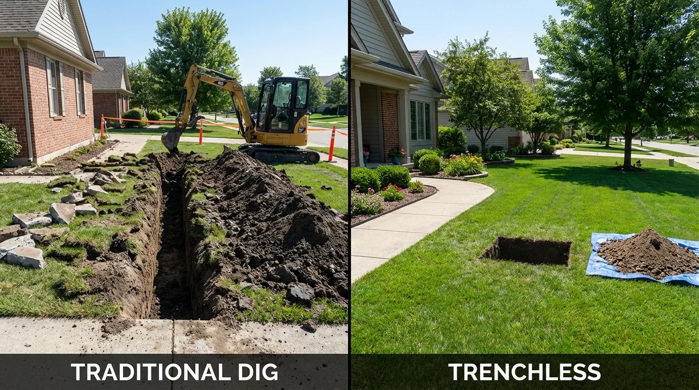Trenchless sewer repair with minimal yard damage versus traditional excavation in Portola Valley, CA
